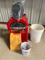 LINCOLN 225 ARC WELDER WITH LEADS, HELMETS AND