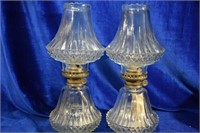 Pair of Cut Glass Hurricane Oil Lamps
