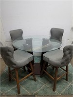 Glass Top Wooden Table with Bar Height Chairs