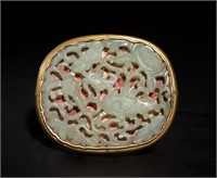 Chinese Gilt Bronze Buckle w/ Jade Plaque, 18th C#