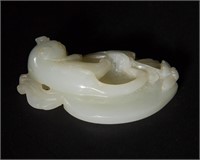 Chinese Carved Jade Leaf Pendant, Early 19th C#