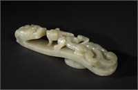 Chinese Celadon Jade Dragon Hook, Ming