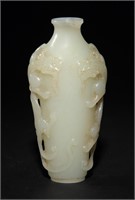Chinese Carved White Jade Chilong Vase, 18th C#