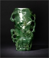 Chinese Carved Jadeite Flower Vase, 19th Century