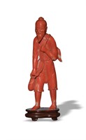 Chinese Carved Coral Fisherman, 19th C#