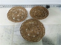 Qty (3) Woven Paperplatte Baskets - 9.25" Dia