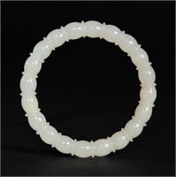 Chinese White Jade Lotus Root Bangle, 18th C#