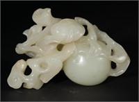 Chinese White Jade Carving of Lingzhi, 19th C#