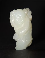 Chinese White Jade Carving of a Boy, 19th C#