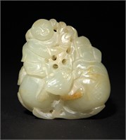 Chinese White Jade Carving of Liu Hai, 19th C#