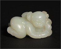 Chinese White Jade Toggle of Boy, 18th C#