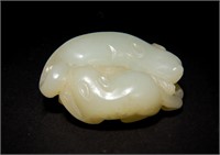 Chinese White Jade Toggle of Badgers, 18th C#
