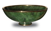 French Chaumet Spinach Jade Bowl, Early 20th C#