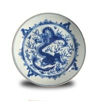Chinese Blue & White Dragon Plate Dated 1634