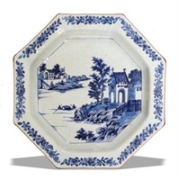 Chinese Blue & White Octagonal Charger, 18th C#