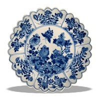 Chinese Blue & White Lobed Floral Plate, Kangxi