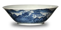 Chinese Blue & White Landscape Bowl, Kangxi