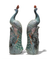 Pair of Chinese Famille Rose Peacocks, 19th C#