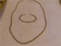 Sterling Silver Beaded Chain and Bracelet Set