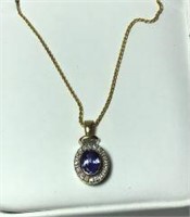 Amethyst w/ Surrounded Diamonds 14kt Gold Necklace