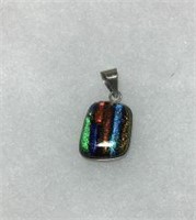 Sterling Art Glass Pendant Surrounded in Silver