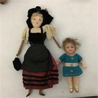 Folk Art Woman & Girl Vintage Porcelain Dolls