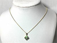 14kt Gold Necklace Green/Blue Enamel Overlay