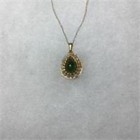 Tear Drop14kt Gold Necklace w/ Jade Pendant