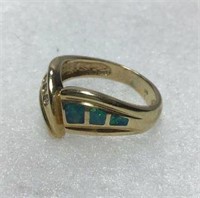 14kt G w/ Florescent Stone & Diamond Accents Ring