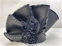 Vintage Black Straw "Fan" Sequined Hat