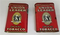 Pair Of Vintage "Union Leader" Tobacco Pocket Tins