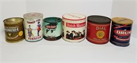 6 Vintage Round Tobacco Cans
