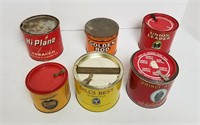 6 Vintage Round Tobacco Cans