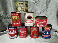 Lot Of 8 Nice Vintage Coffee Cans