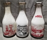 Lot Of 3 Vintage Reno Nevada 1 Quart Milk Bottles