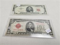 1963 & 1928c Red Seal $5 Bills