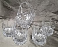 Crystal Basket And 4 Glasses