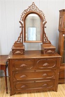 ANTIQUE CARVED VANITY CHEST 43X18X77