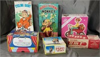6 Vintage Tin Toy Boxes Only