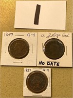 1847, 1851 & Worn Date Large Cents
