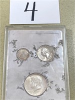1964 Silver Dime, Quarter & Half Dollar in Case