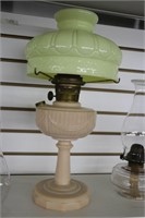 ALADDIAN MILK GLASS OIL LAMP WITH SHADE 19"