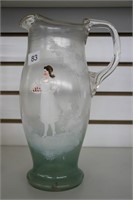 GLASS PAINTED WATER PITCHER