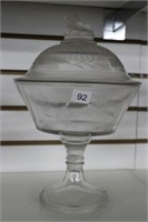 GLASS ETCHED COVERED DISH 12"