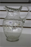 GLASS PAINTED WATER PITCHER 9"