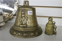 LARGE BRASS BELL AND SMALL CANDLE SNUFFER