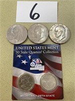 (3) Bicentennial Eisenhower Dollars & (2) Michigan