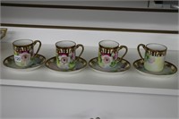 FOUR PAINTED NIPPON CUPS AND SAUCERS