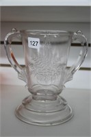 PRESSED GLASS TWO HANDLED VASE 7"