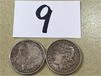 (2) 1921 Morgan Silver Dollars, (1) has Engraved \